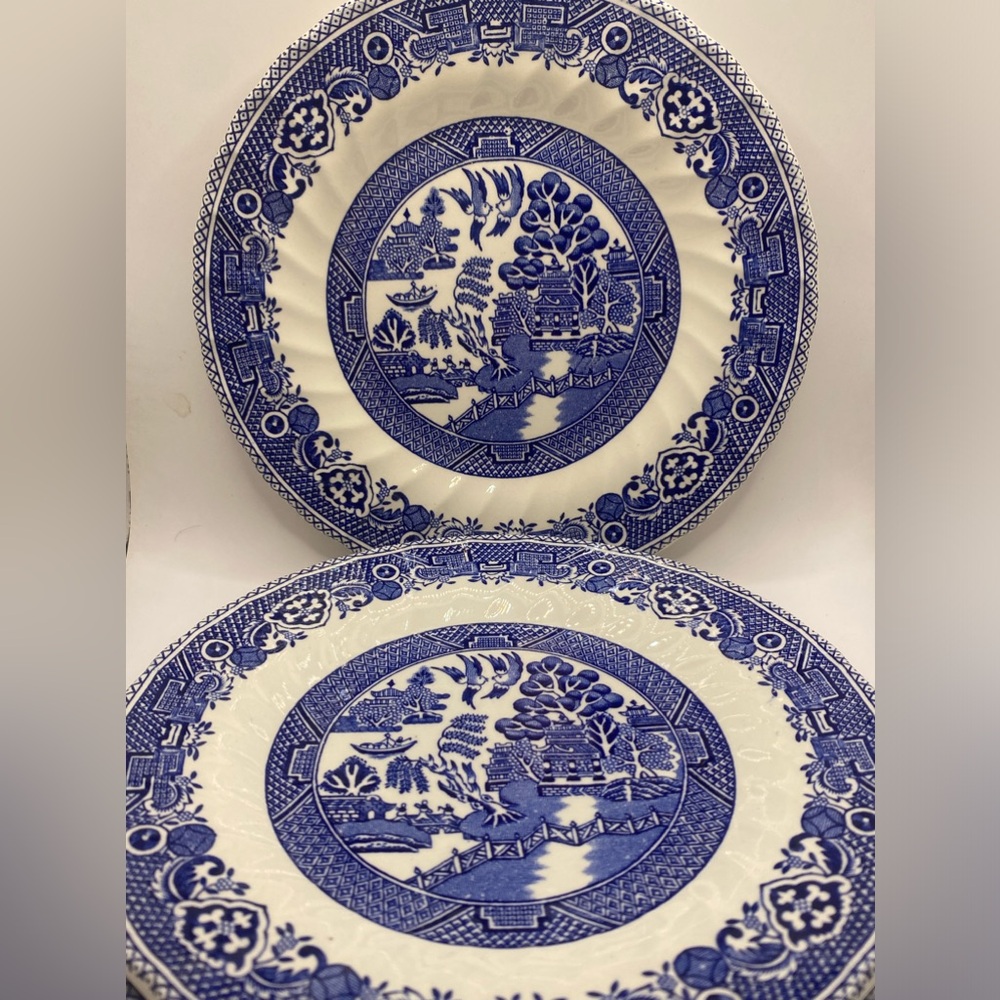 Set Of 3 “Old Willow” MYOTT Staffordshire England Dessert Plates 7”